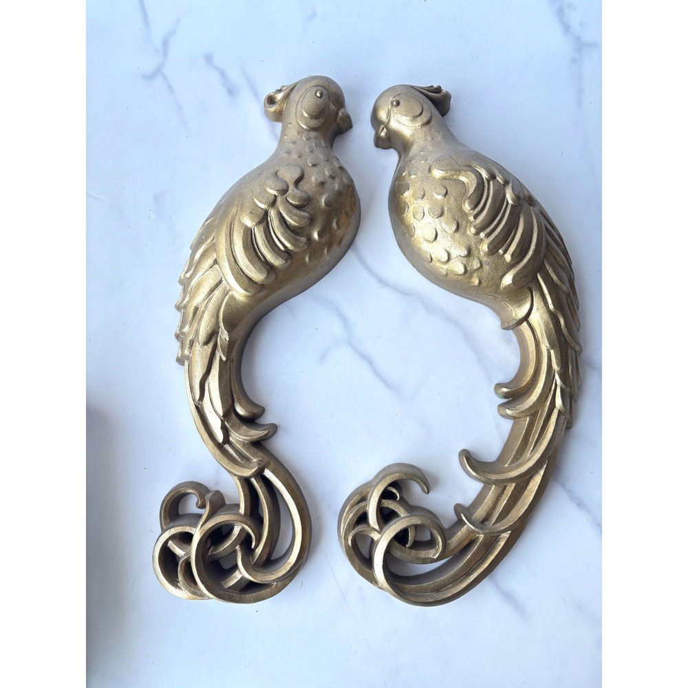 Vtg 1963 Syroco Gold Bird Pheasant Wall Plaques Hollywood Regency Mid Century